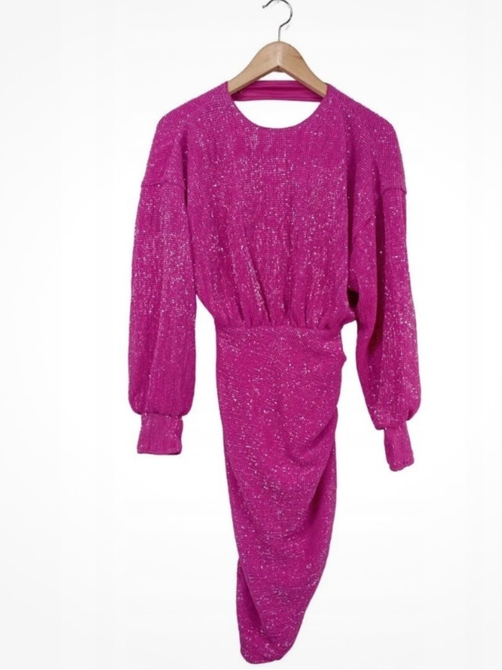 PrettyLittleThing Hot Pink Glitter Long Sleeve sequence Bodycon Dress